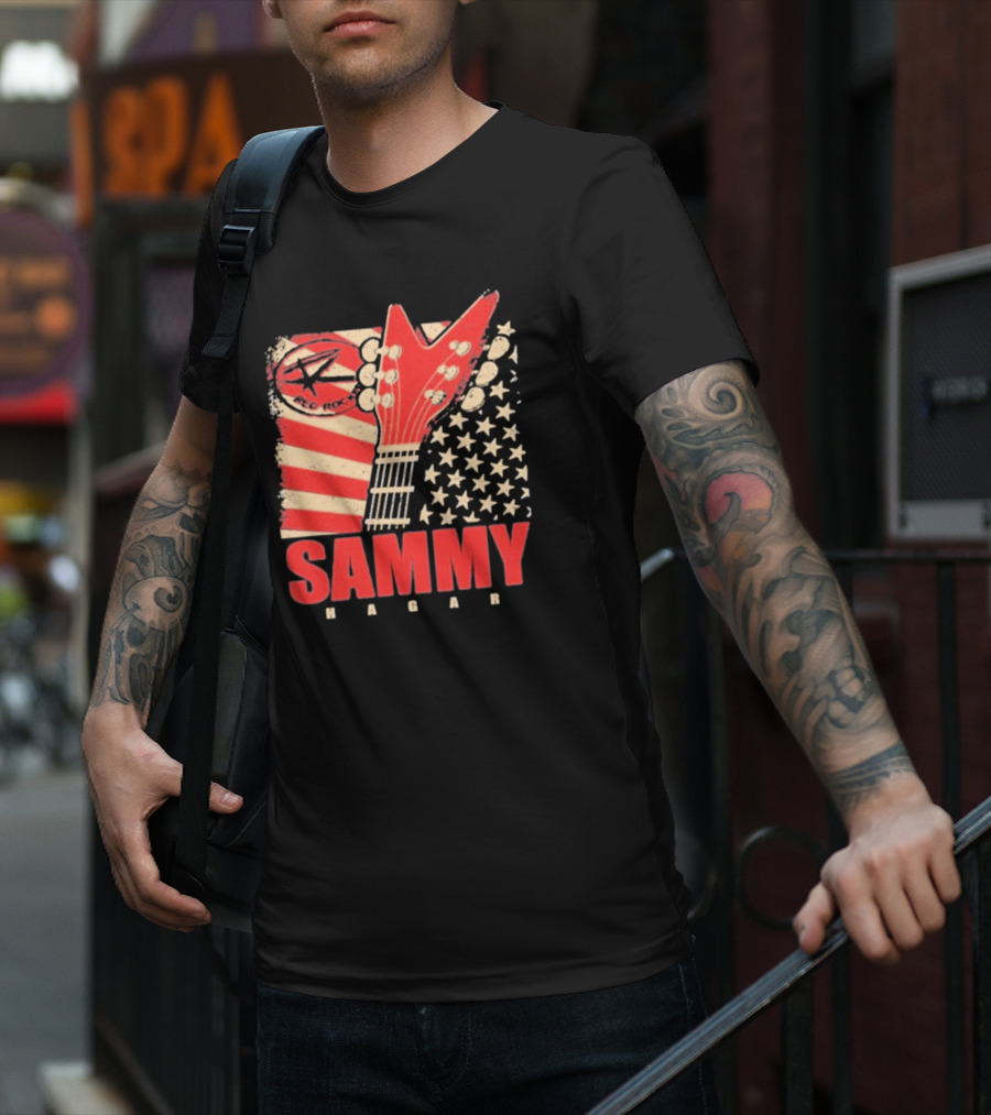 Sammy Hagar Red Rocker American Flag Guitar T-Shirt