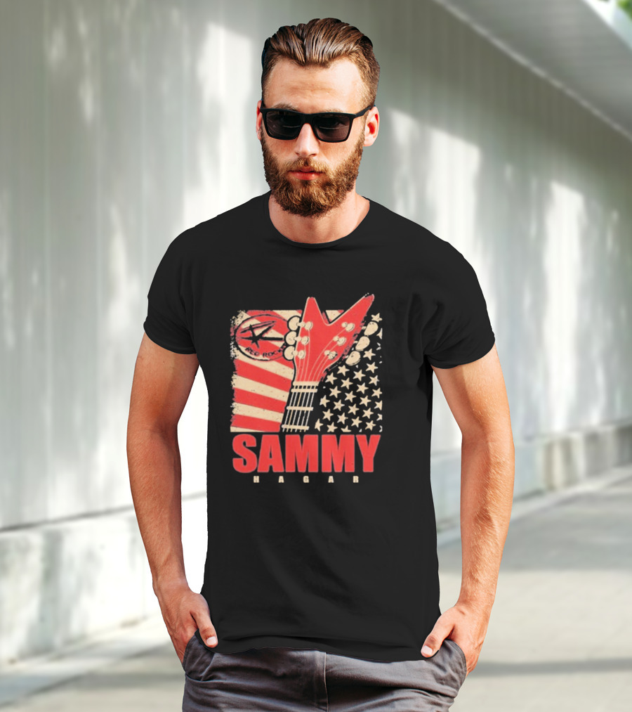 Sammy Hagar Red Rocker American Flag Guitar T-Shirt