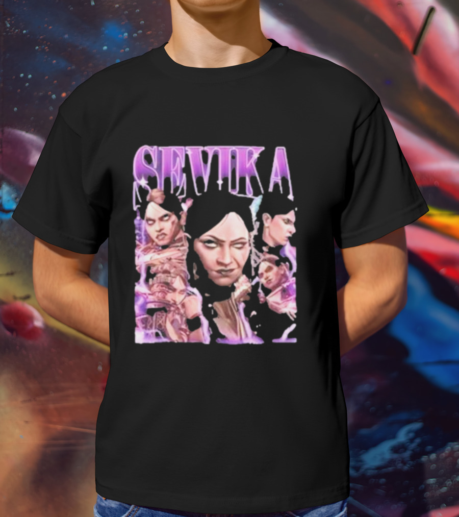 SEVIKA Arane Character Collage Graphic Purple Tones T-Shirt