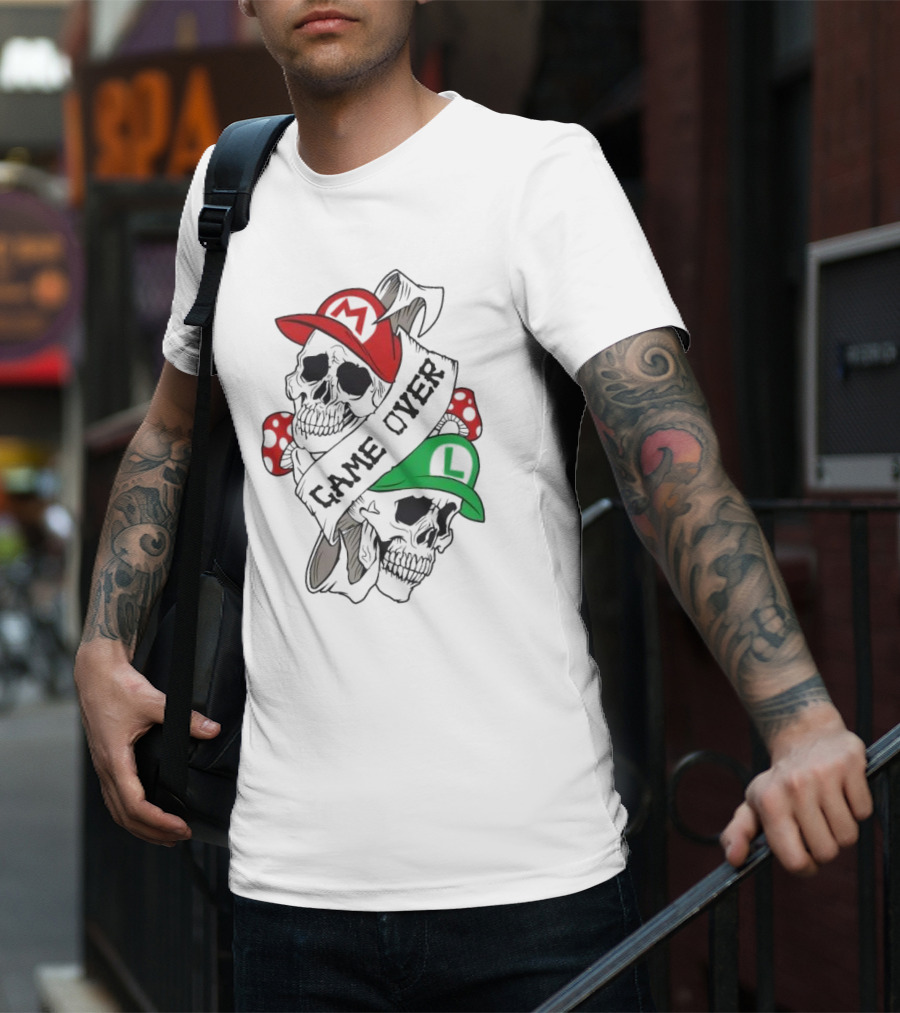 Game Over Skull M L Gaming Mushroom T-Shirt