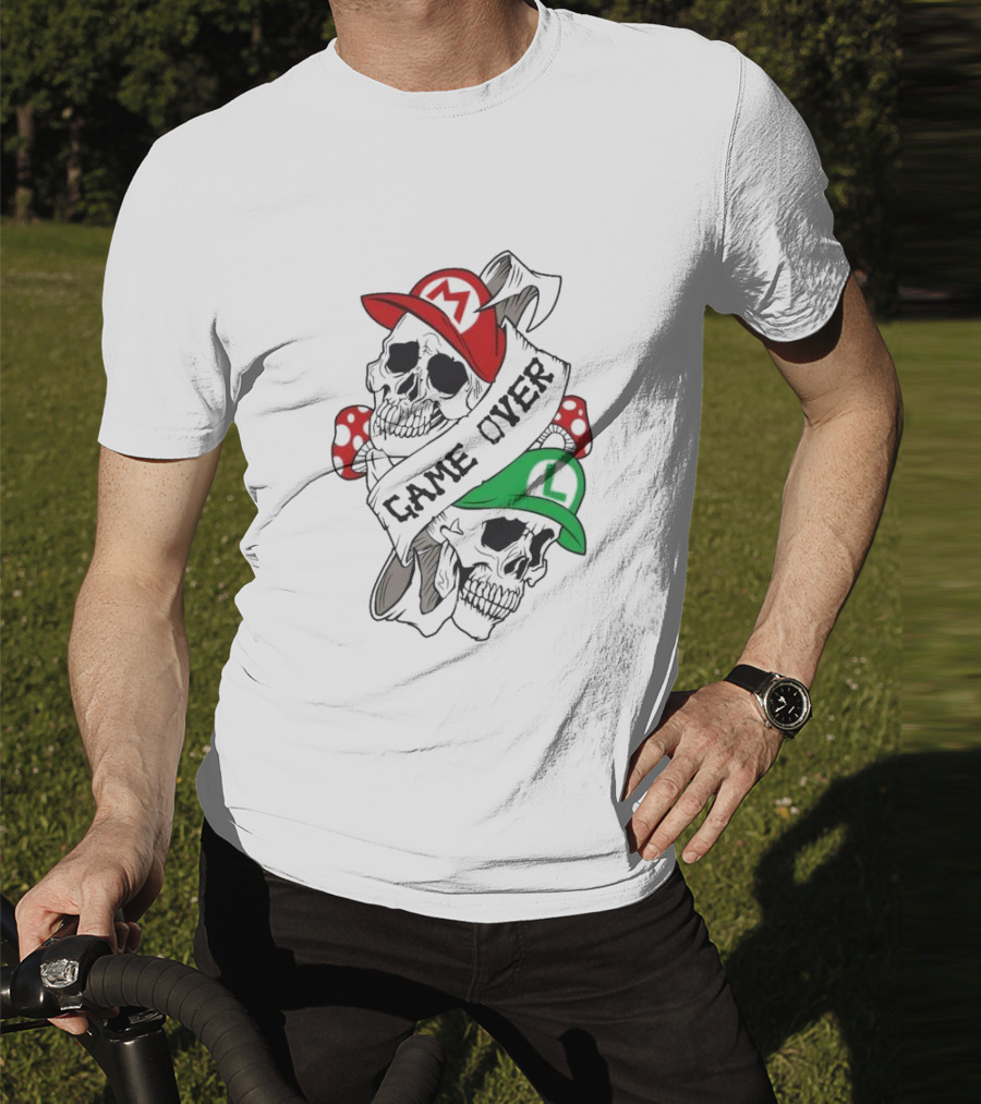 Game Over Skull M L Gaming Mushroom T-Shirt