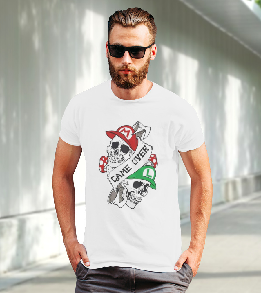 Game Over Skull M L Gaming Mushroom T-Shirt