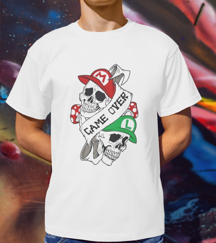 Game Over Skull M L Gaming Mushroom T-Shirt