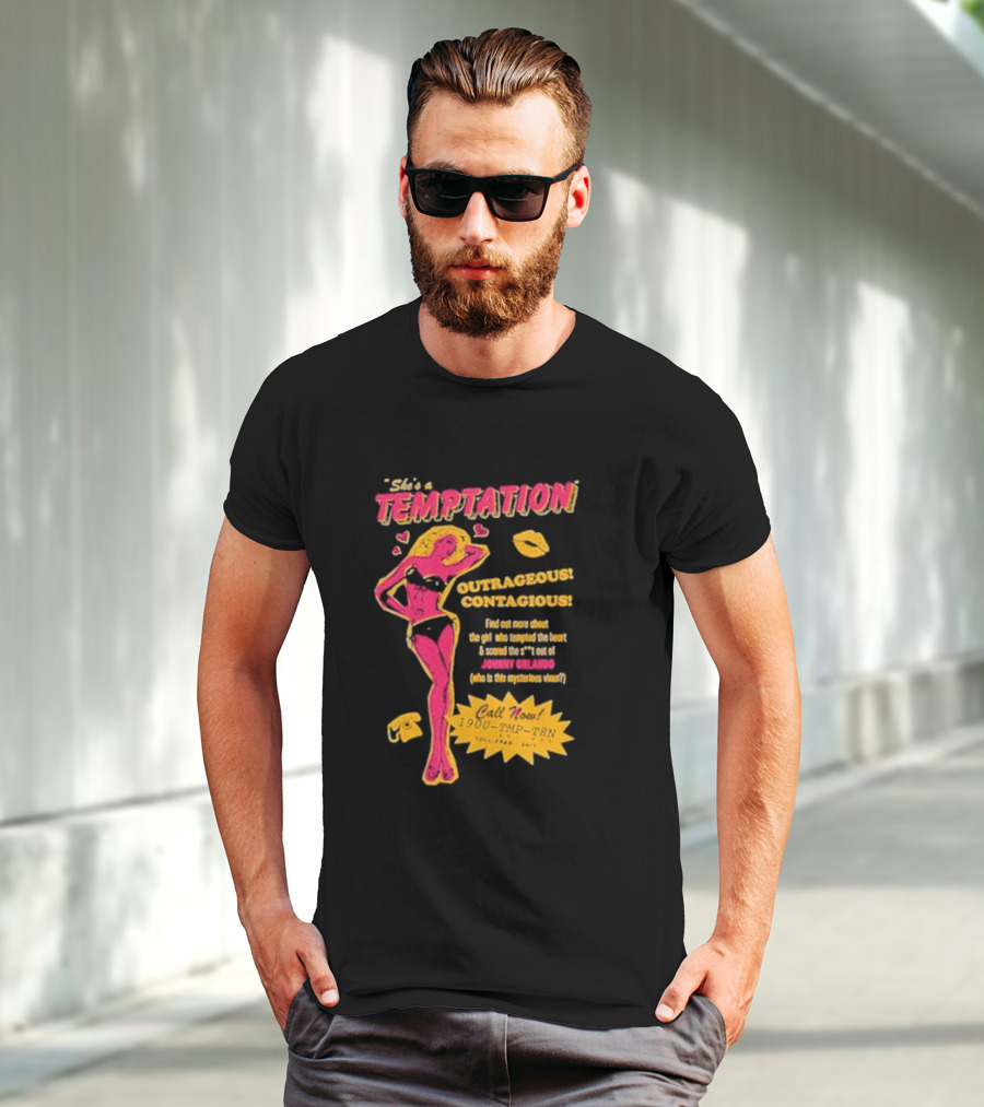 She's A Temptation Outrageous Contagious Johnny Orlando Mysterious Vixen Retro Hotline T-Shirt