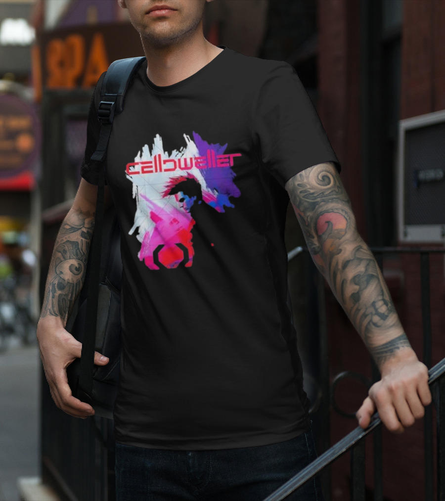Celldweller The Sentinel Neon Abstract Portrait With Geometric Accent T-Shirt
