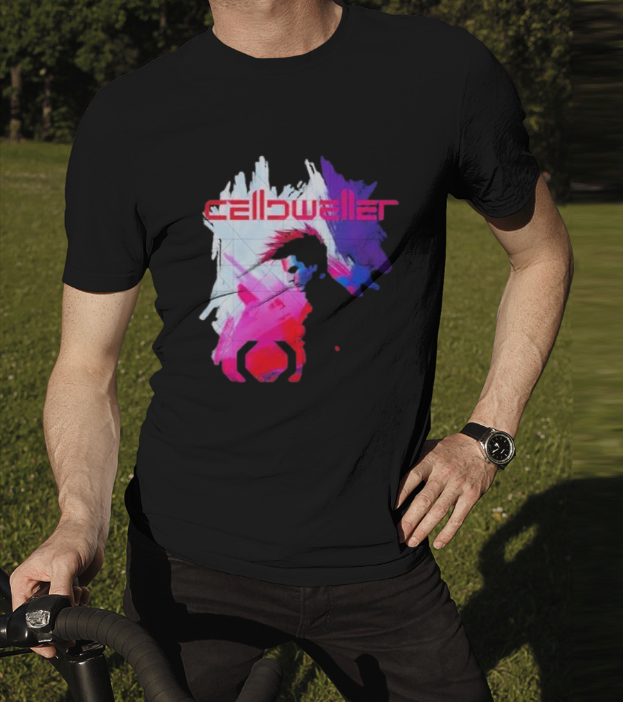 Celldweller The Sentinel Neon Abstract Portrait With Geometric Accent T-Shirt