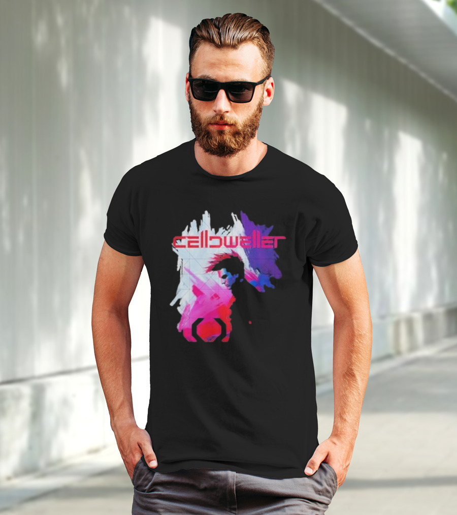 Celldweller The Sentinel Neon Abstract Portrait With Geometric Accent T-Shirt