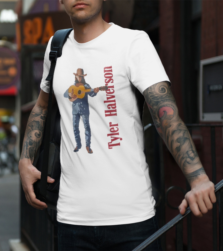 Tyler Halverson Playing Guitar Watercolor Art Cowboy T-Shirt