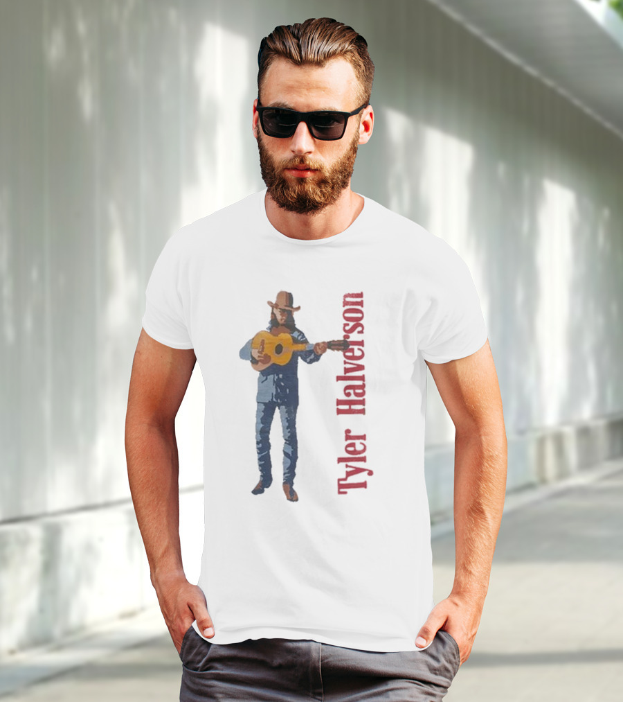 Tyler Halverson Playing Guitar Watercolor Art Cowboy T-Shirt