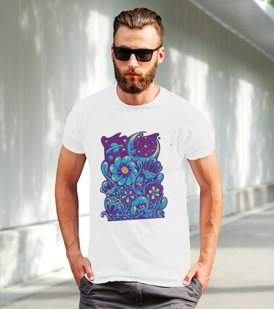 Zazz Corp White Cosmic Floral Planets Constellation T-Shirt