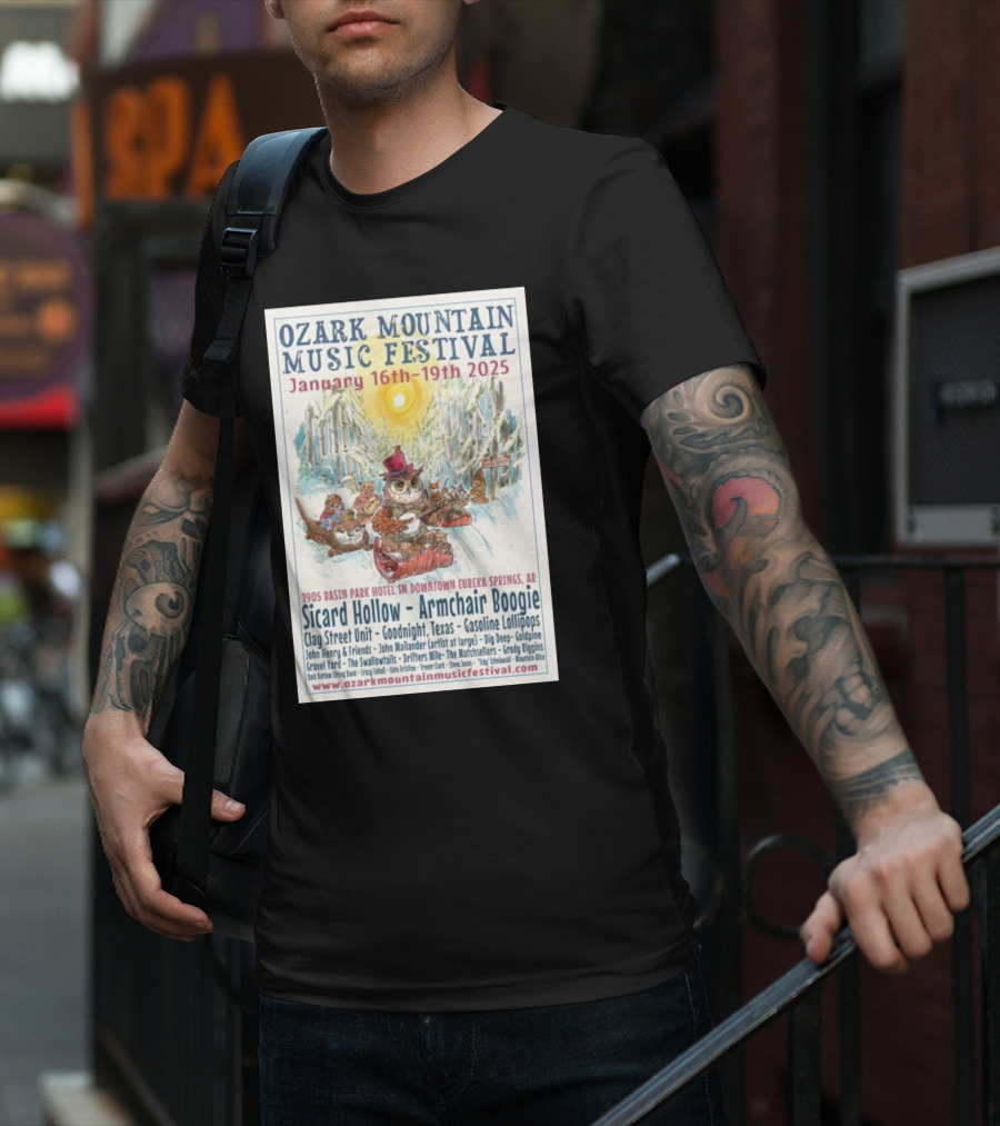 Ozark Mountain Music Festival January 16-19 2025 Eureka Springs AR Featuring Sicard Hollow And Armchair Boogie T-Shirt