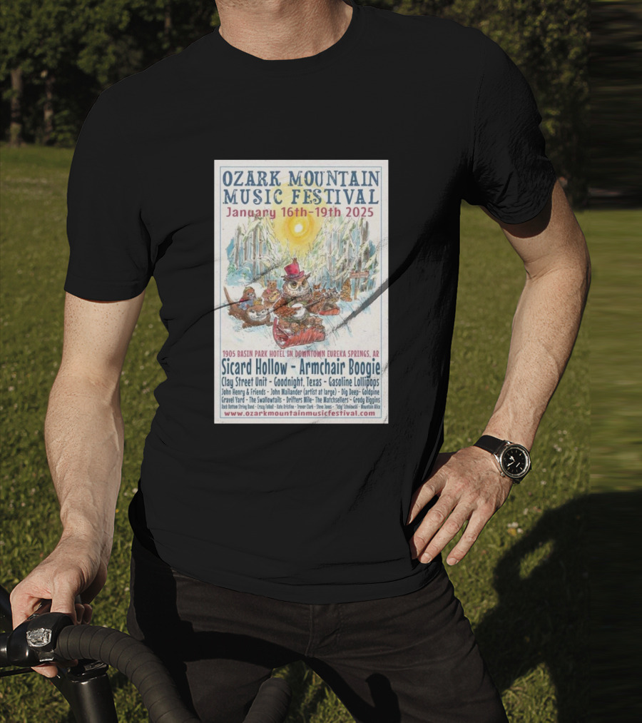 Ozark Mountain Music Festival January 16-19 2025 Eureka Springs AR Featuring Sicard Hollow And Armchair Boogie T-Shirt