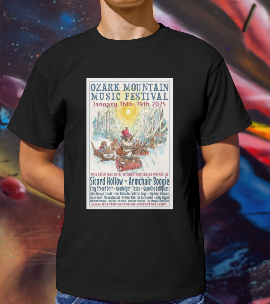 Ozark Mountain Music Festival January 16-19 2025 Eureka Springs AR Featuring Sicard Hollow And Armchair Boogie T-Shirt