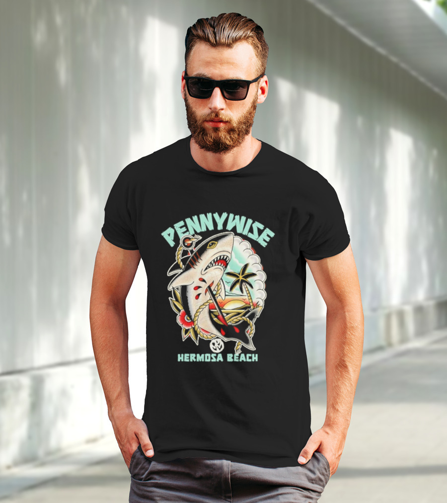 Pennywise Shark Hermosa Beach Sunset Palm Tattoo T-Shirt