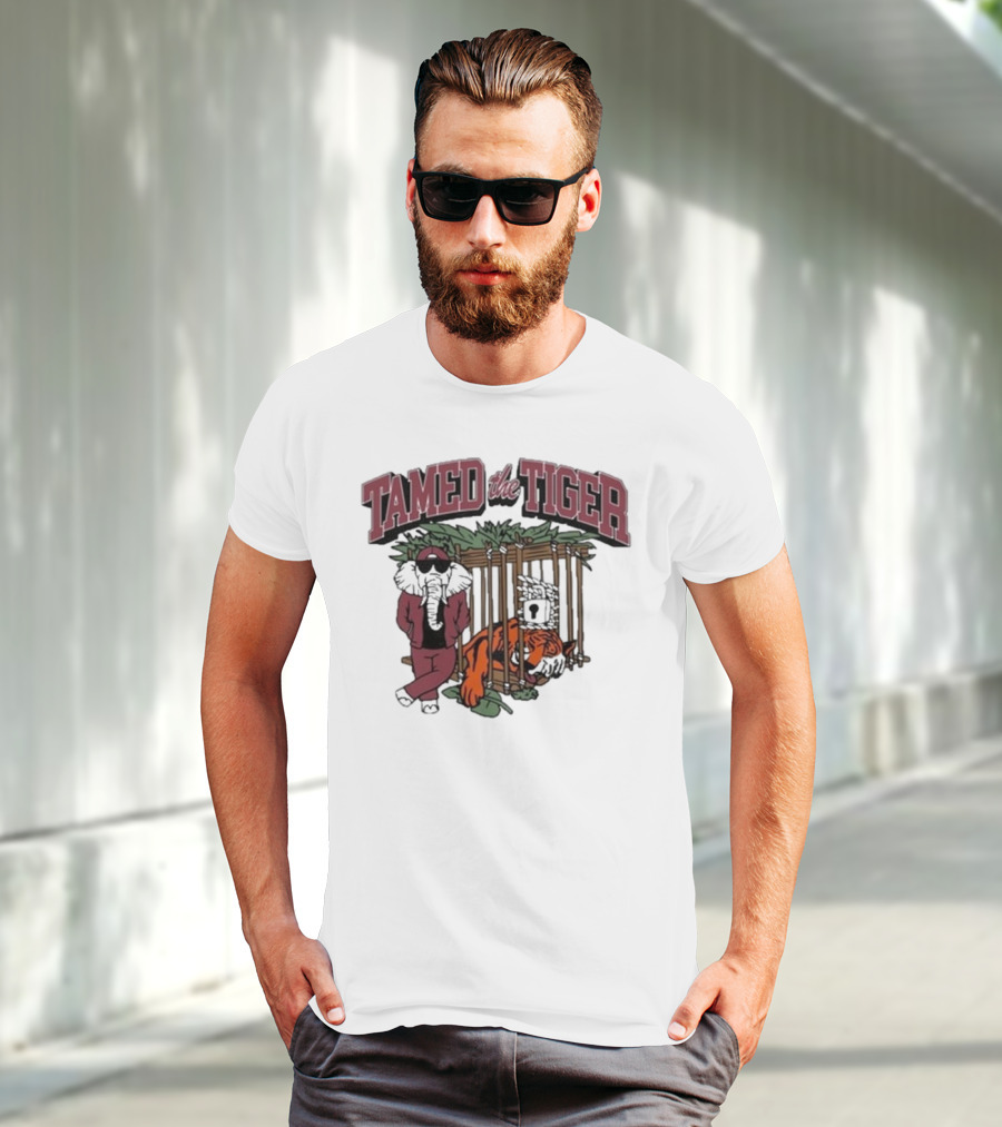 Tamed The Tiger Alabama Football Rivalry Elephant And Caged Tiger T-Shirt