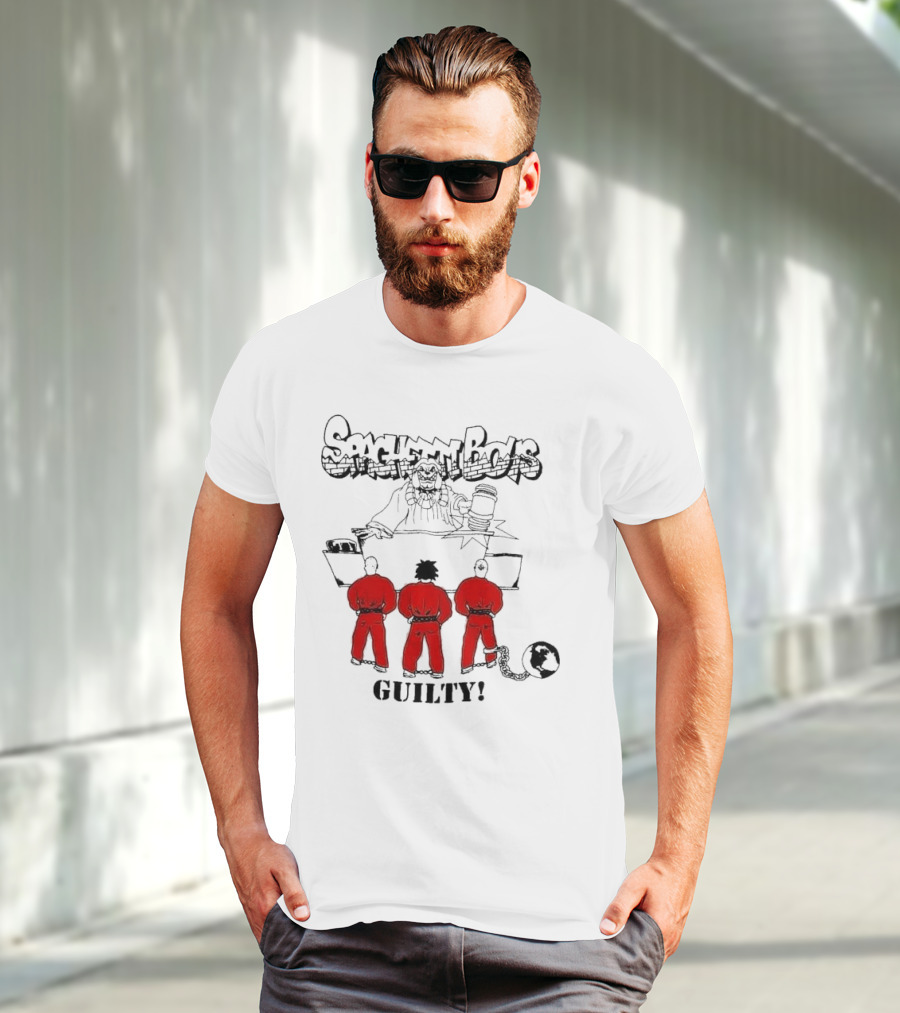 Spaghetti Boys Guilty Comic Judge Prisoners Earth Chain T-Shirt