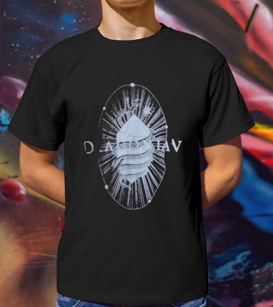 Draconian Snake Emerging From Geometric Shield With Radiant Energy T-Shirt