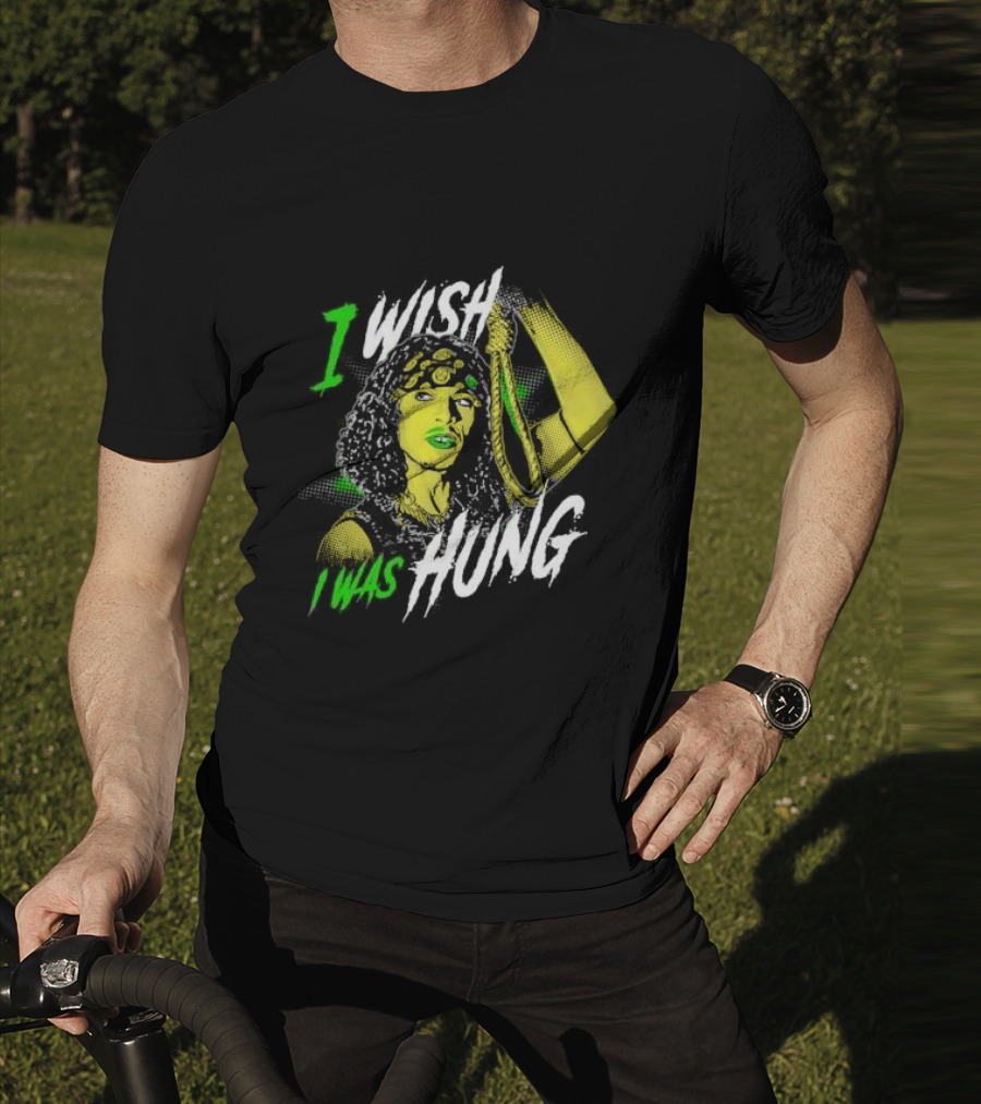 I Wish I Was Hung Retro Pop Art Style Green-Tinted Figure Holding Rope T-Shirt
