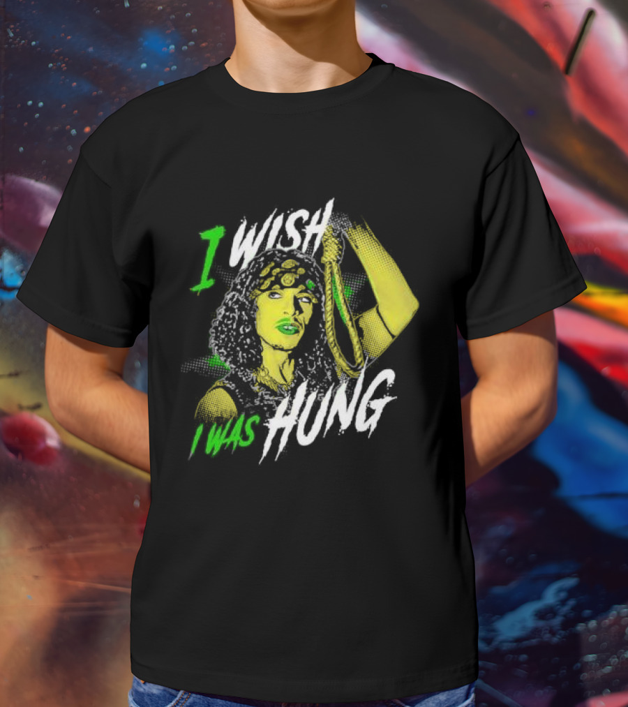I Wish I Was Hung Retro Pop Art Style Green-Tinted Figure Holding Rope T-Shirt