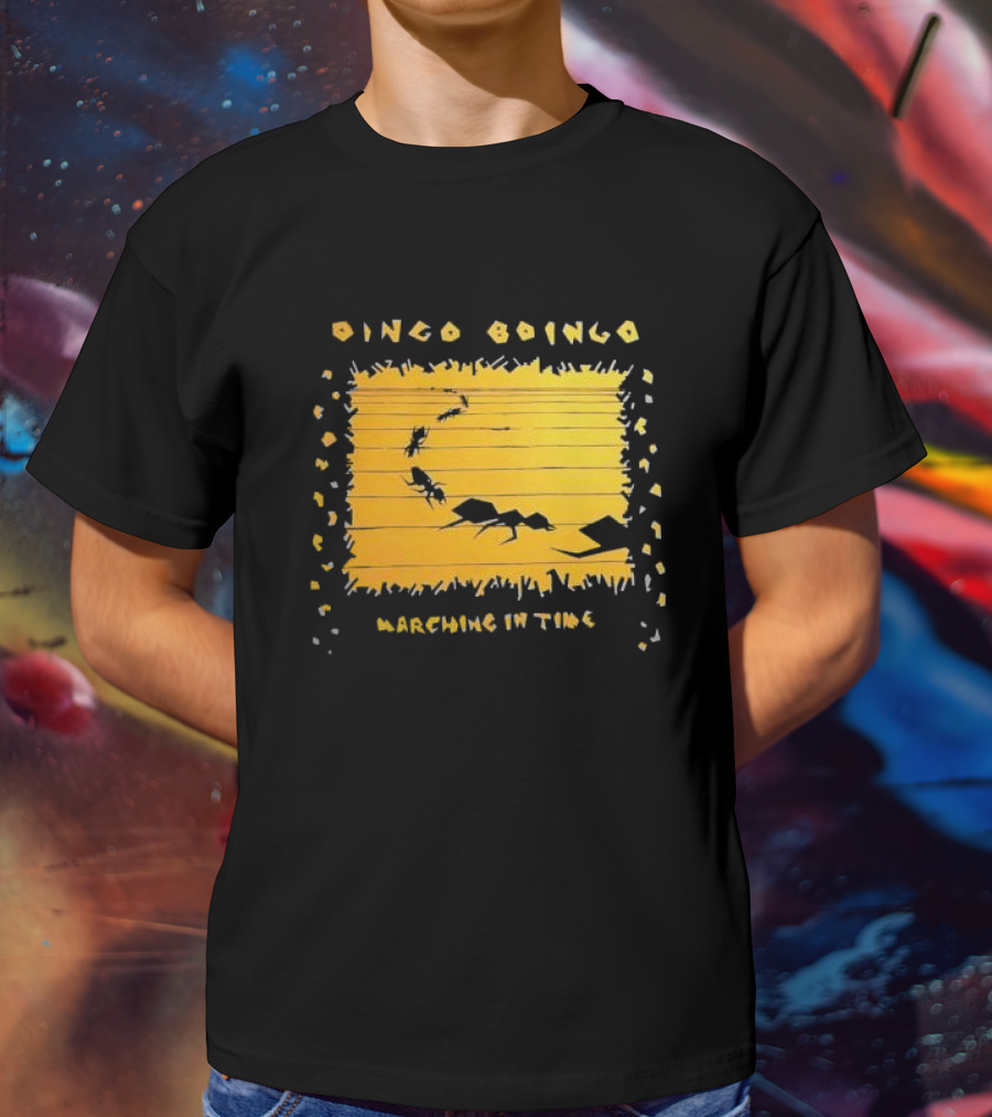 Oingo Boingo Marching In Time Ants On Yellow Stripe T-Shirt