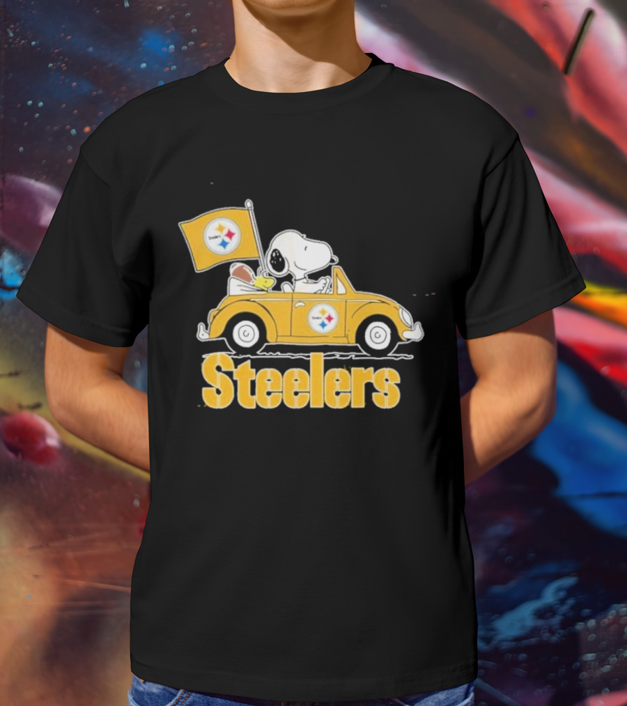 Pittsburgh Steelers Snoopy Driving Car With Flag T-Shirt