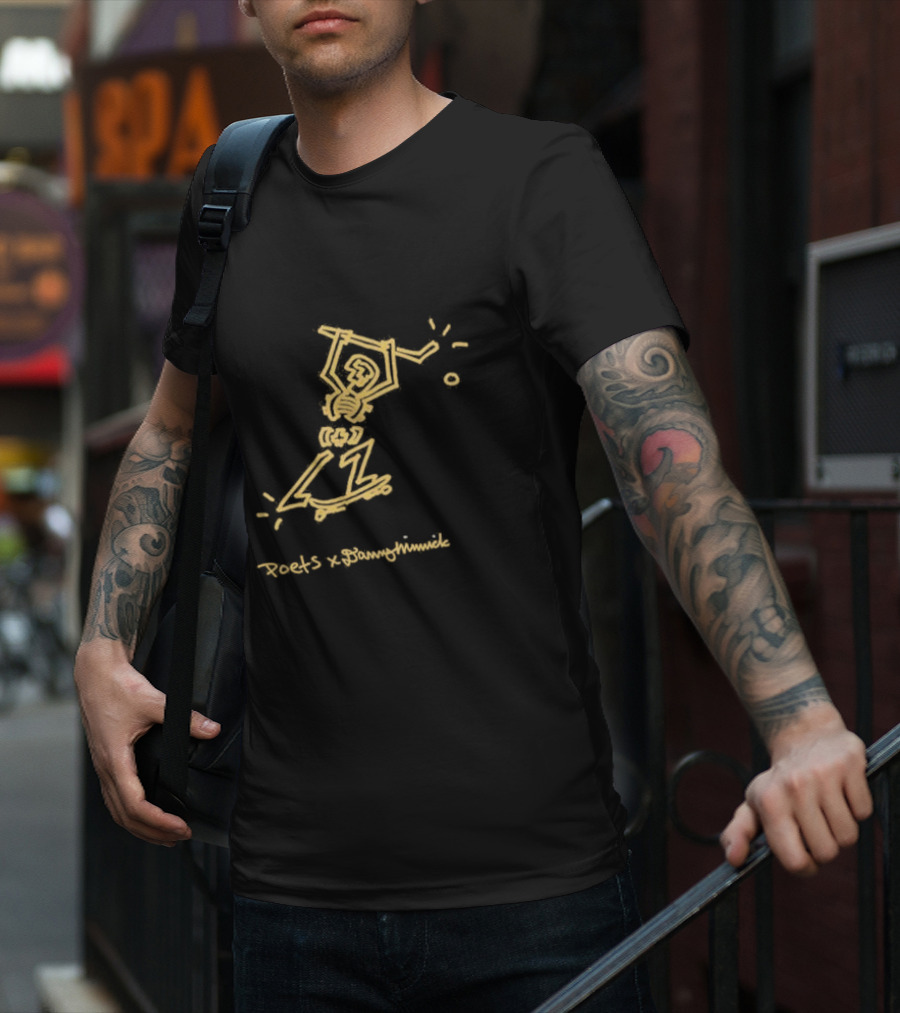 Poets X Danny Minnick Skateboard Skeleton Gold Print T-Shirt