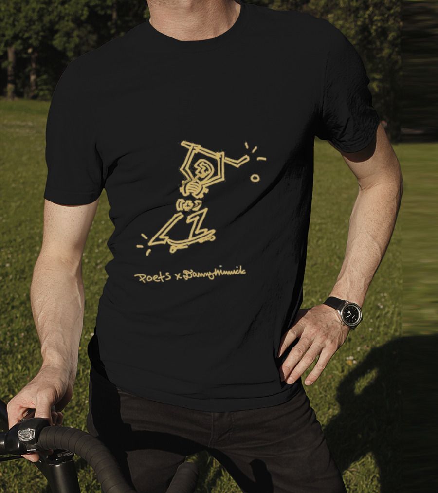 Poets X Danny Minnick Skateboard Skeleton Gold Print T-Shirt