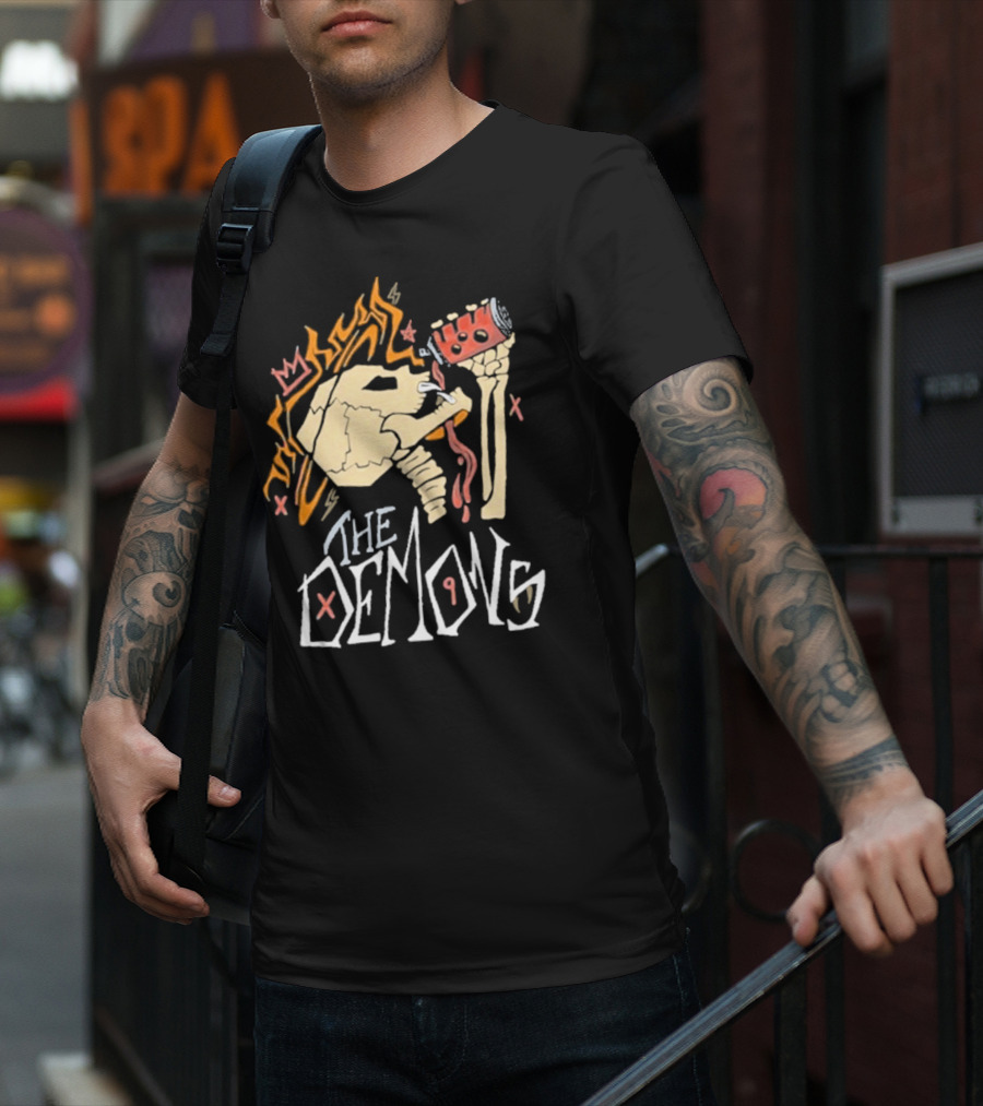 The Demons Skull Crown Flames And Drink T-Shirt