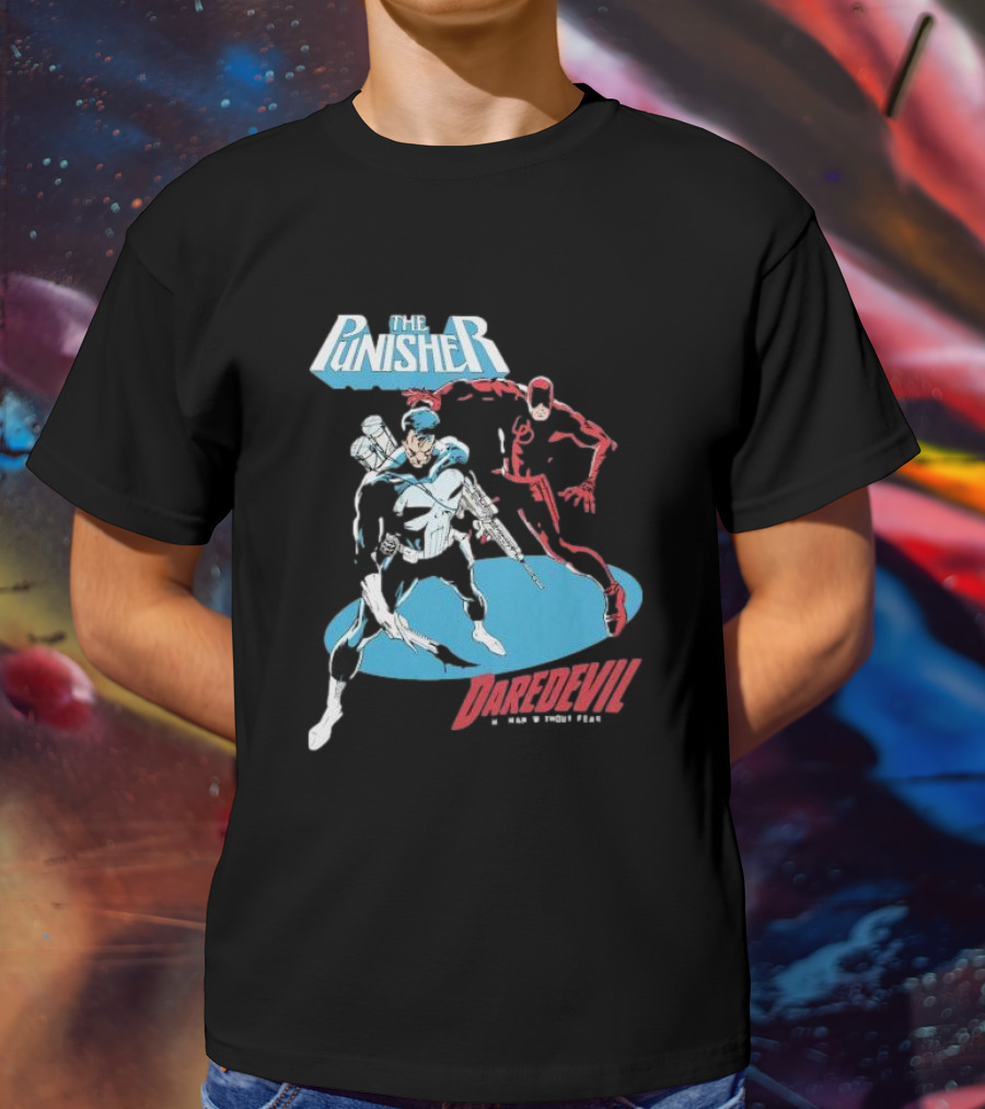 The Punisher Versus Daredevil The Man Without Fear Showdown Iconic Comic Heroes T-Shirt