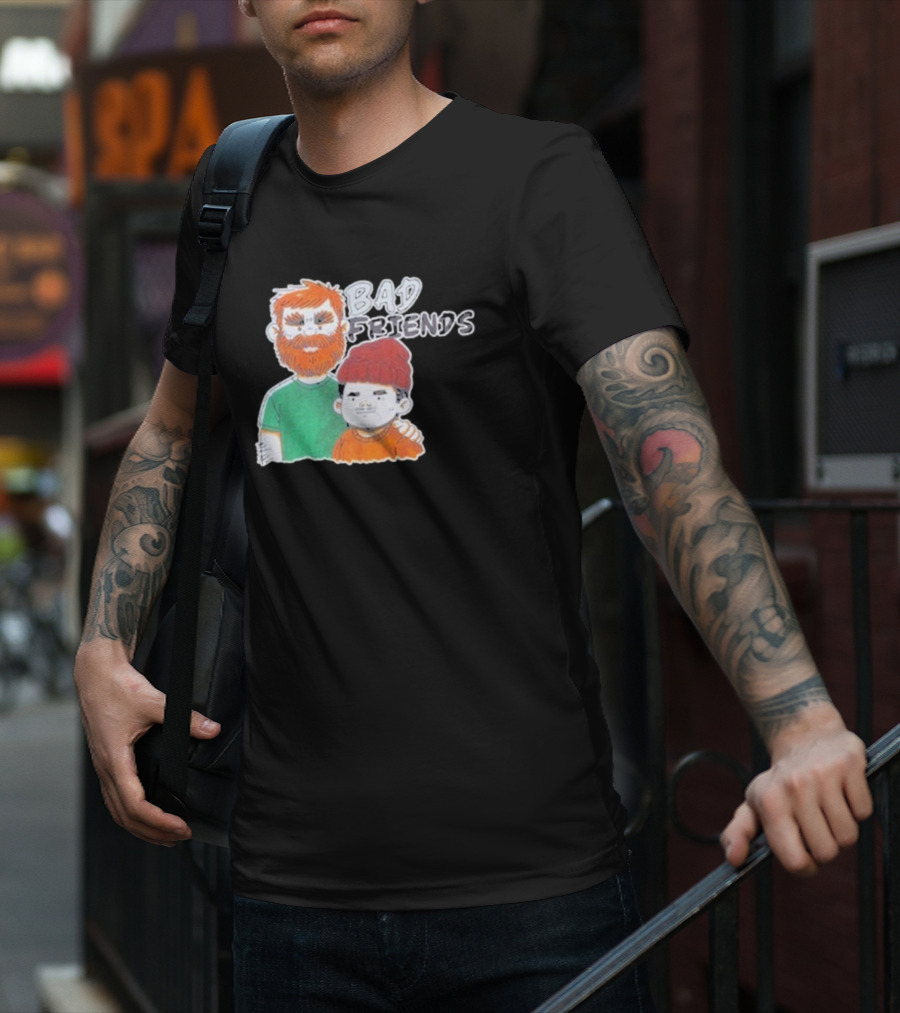 Bad Friends Cartoon Characters With Beard And Beanie T-Shirt