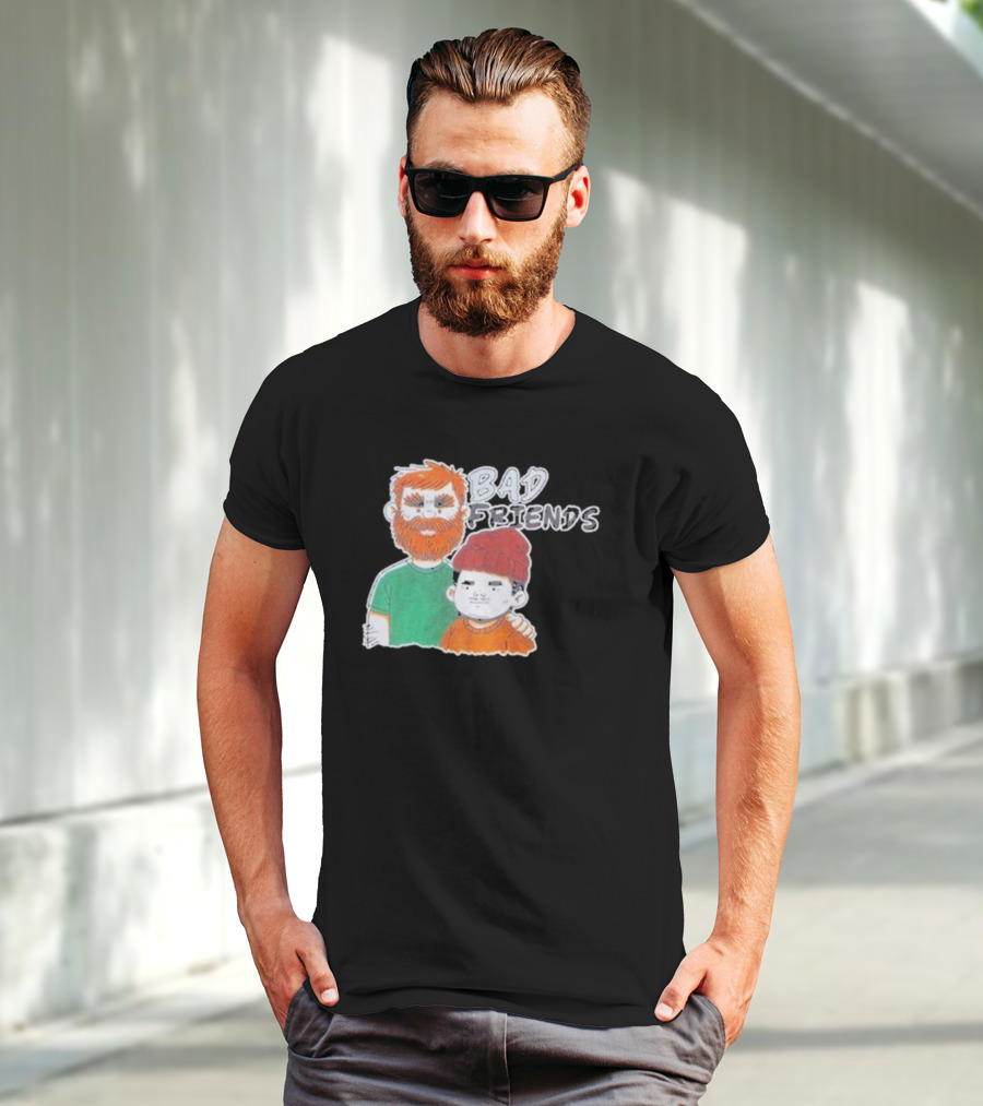 Bad Friends Cartoon Characters With Beard And Beanie T-Shirt