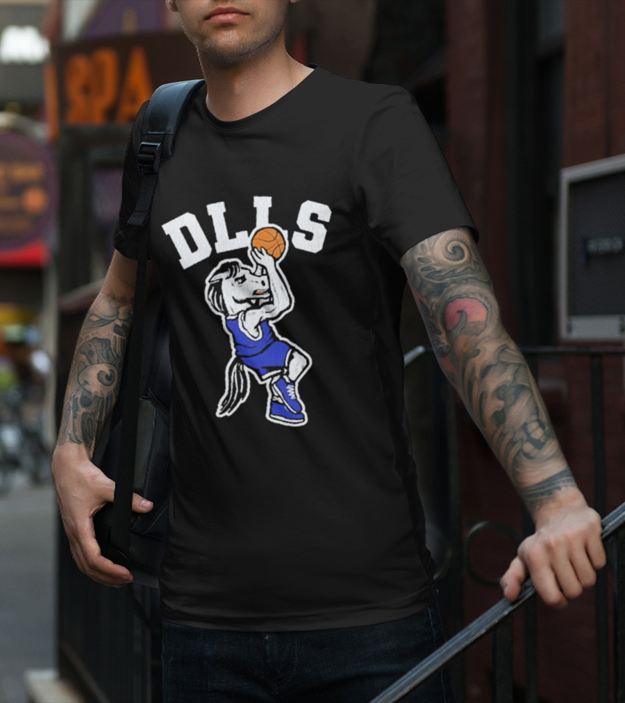 DLLS Basketball Horse Player In Blue Jersey T-Shirt
