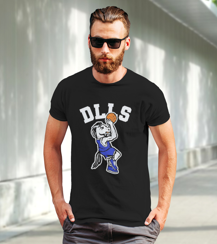 DLLS Basketball Horse Player In Blue Jersey T-Shirt