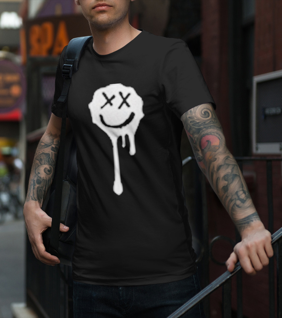 Olive Drip Smiley Face With Nirvana T-Shirt