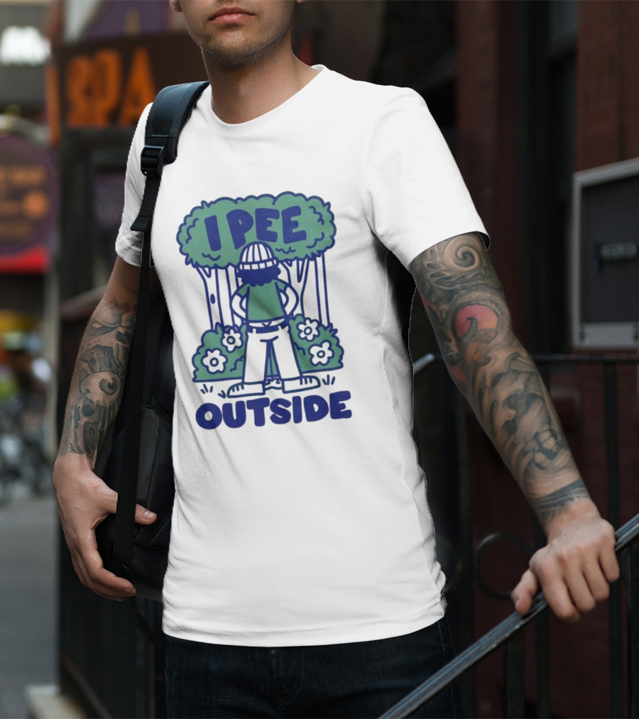 I Pee Outside Camper Cartoon In Forest Surrounded By Trees And Flowers T-Shirt