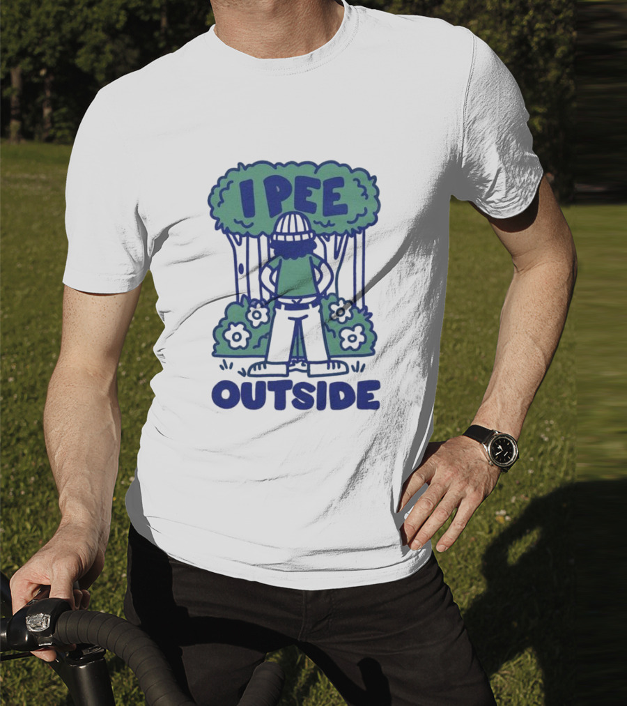 I Pee Outside Camper Cartoon In Forest Surrounded By Trees And Flowers T-Shirt