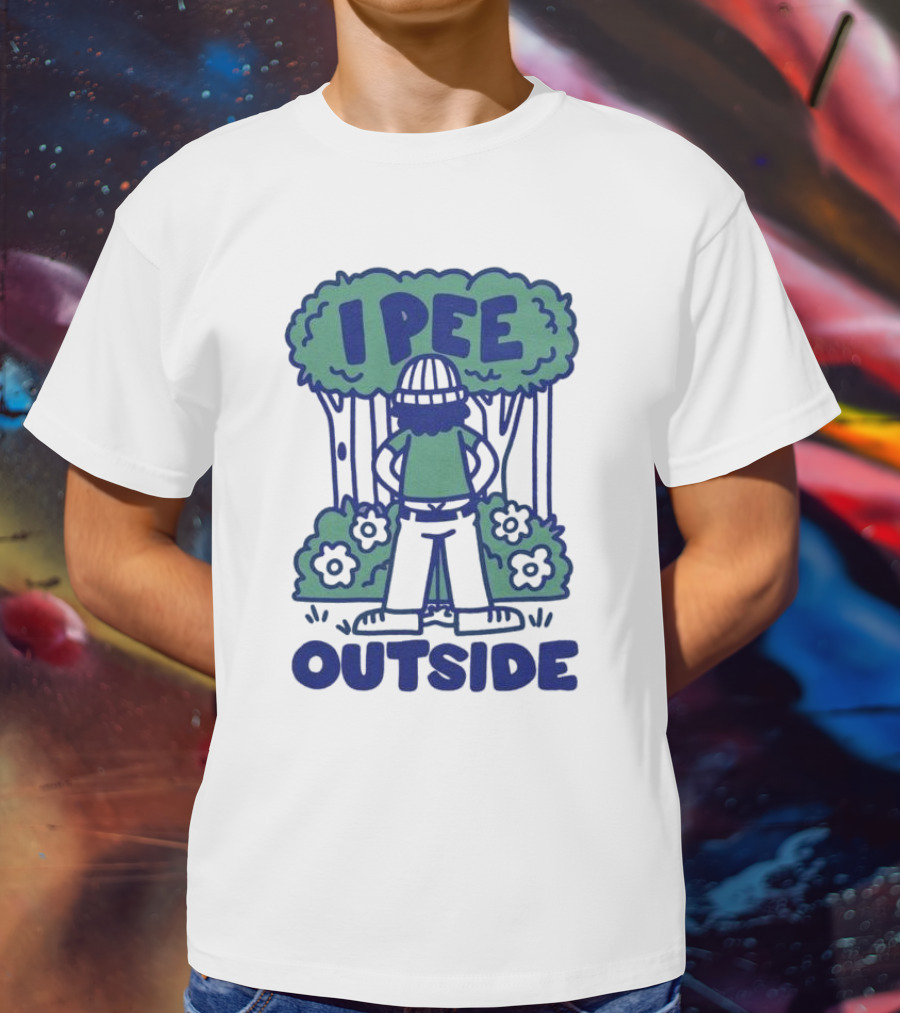 I Pee Outside Camper Cartoon In Forest Surrounded By Trees And Flowers T-Shirt