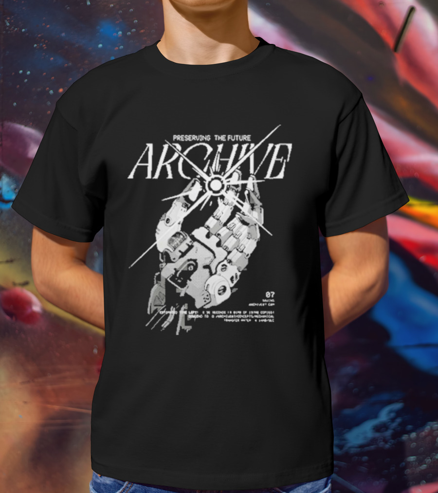Preserving The Future Archive Mechanical Hand 07 Analog Memory Backup System T-Shirt