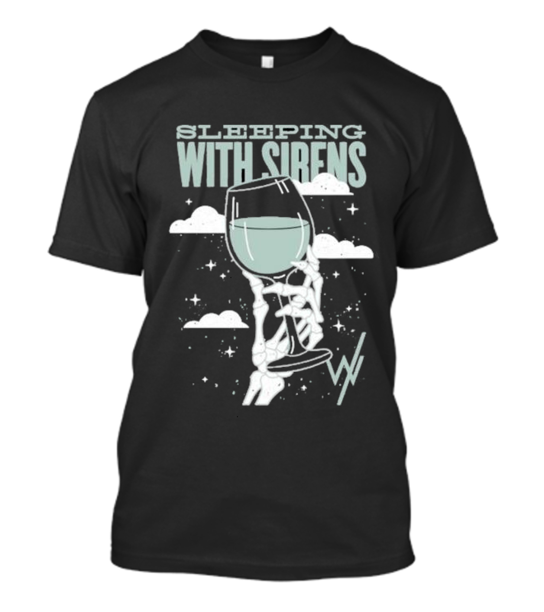 Sleeping With Sirens Skeleton Hand Wine Glass Clouds T-Shirt