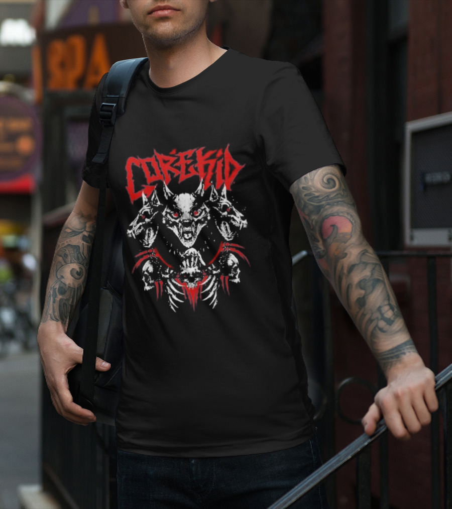 Corekid Cerberus Three-Headed Skull Beast Red Accents T-Shirt