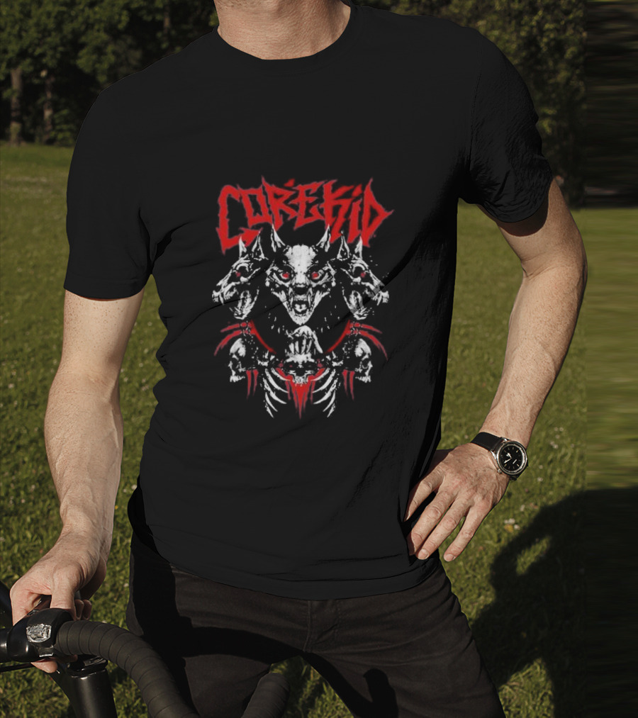 Corekid Cerberus Three-Headed Skull Beast Red Accents T-Shirt