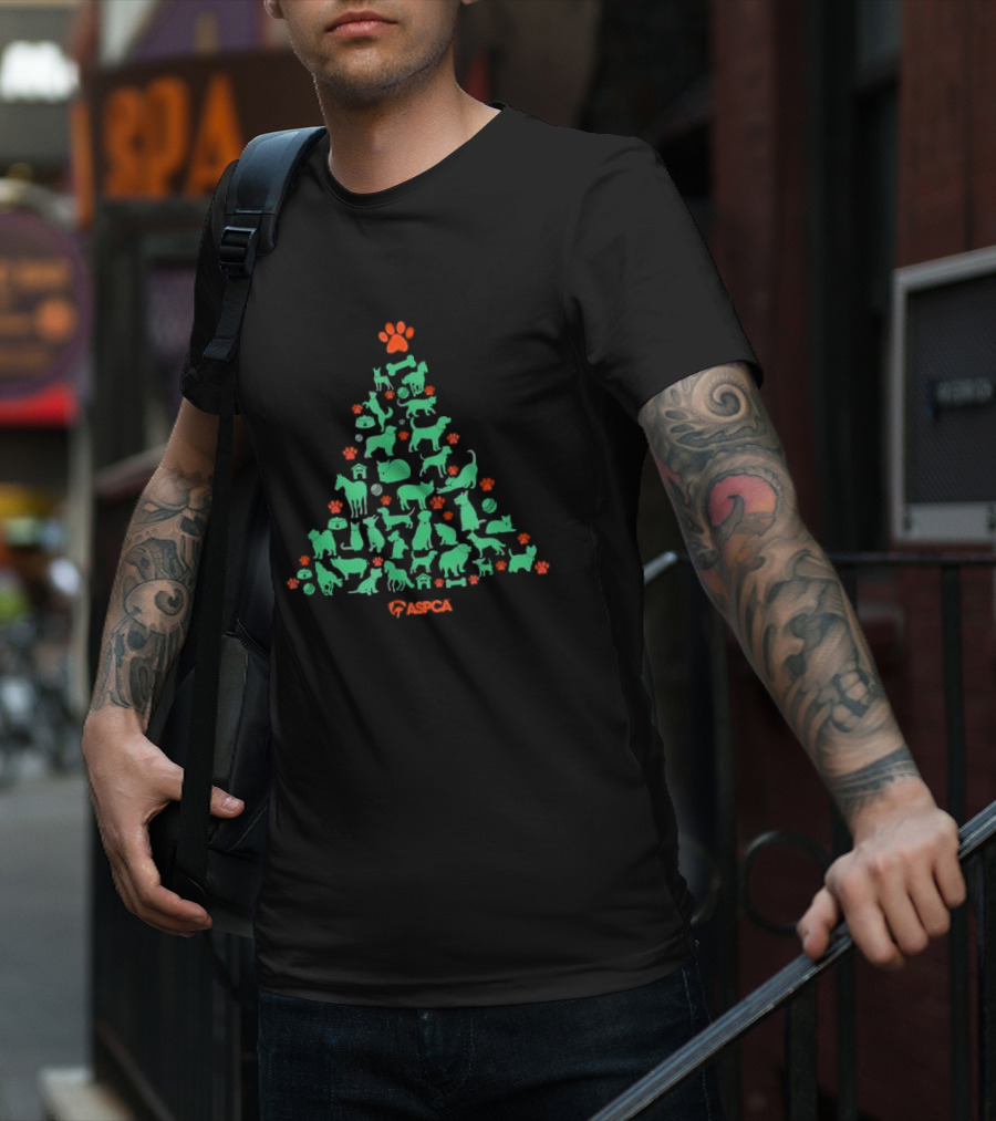 ASPCA Christmas Tree Made Of Animal Silhouettes And Paw Prints T-Shirt
