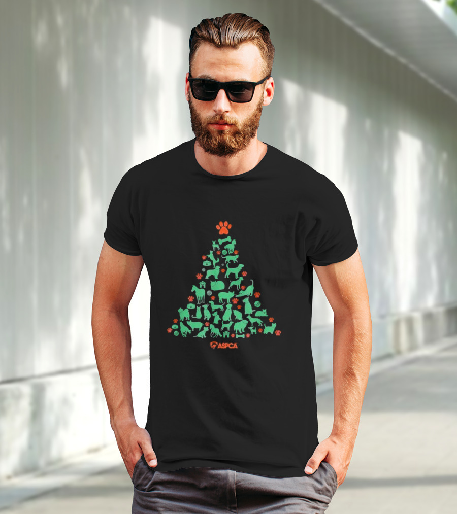 ASPCA Christmas Tree Made Of Animal Silhouettes And Paw Prints T-Shirt