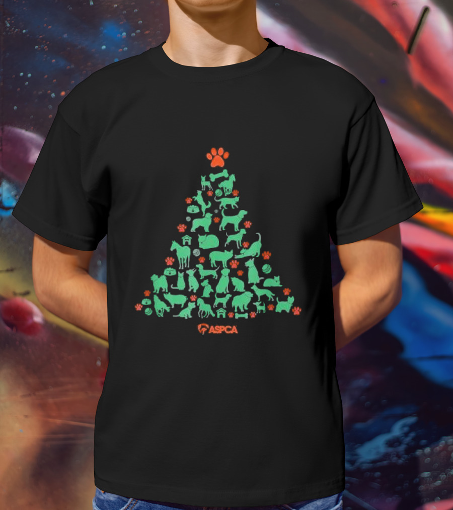 ASPCA Christmas Tree Made Of Animal Silhouettes And Paw Prints T-Shirt