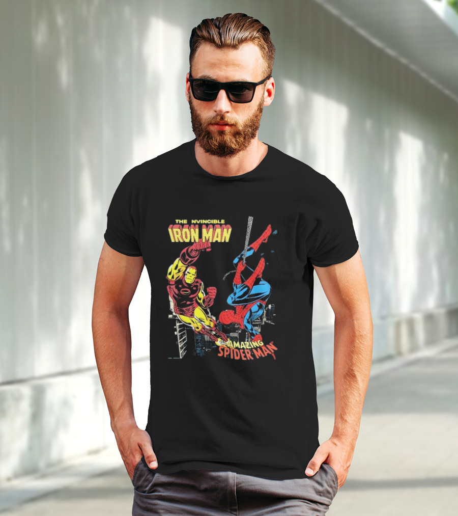 The Invincible Iron Man And The Amazing Spider-Man Showdown In The City T-Shirt