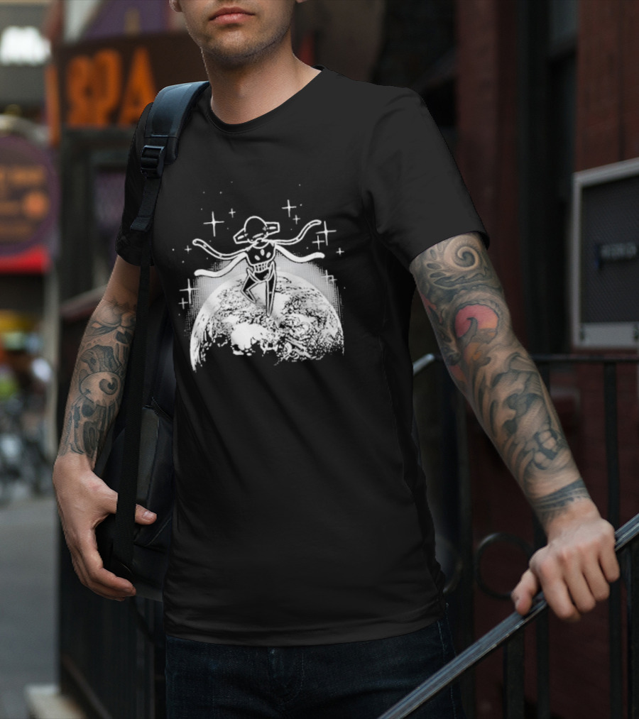 Snacky Boy Deoxys Floating Above Earth With Stars T-Shirt