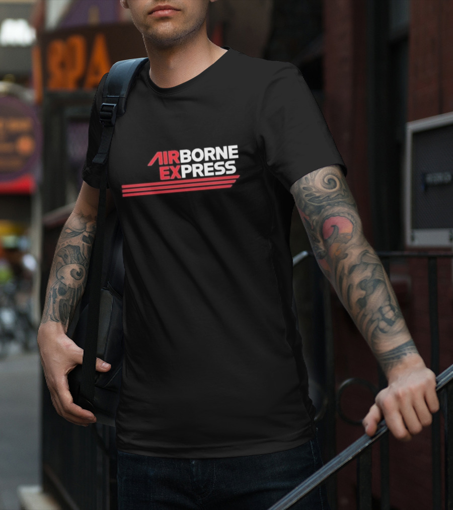 Airborne Express Airlines Retro Logo Red Stripes T-Shirt