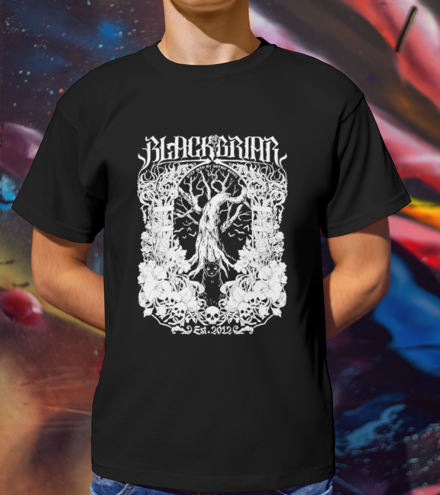 Blackbriar Gothic Novel Est. 2012 Tree Skulls Floral T-Shirt