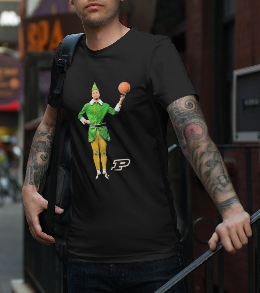 Caleb The Elf Purdue Boilermakers Basketball Elf Holding Basketball With Purdue T-Shirt