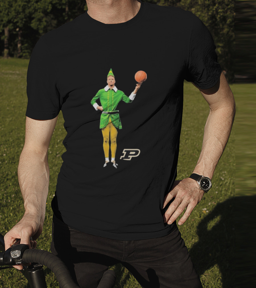 Caleb The Elf Purdue Boilermakers Basketball Elf Holding Basketball With Purdue T-Shirt